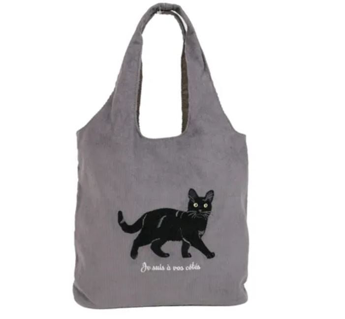 日本燈芯絨貓刺繡手提袋