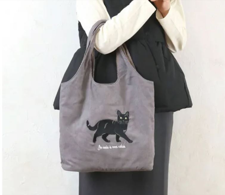 日本燈芯絨貓刺繡手提袋