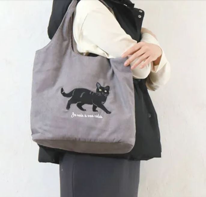 日本燈芯絨貓刺繡手提袋