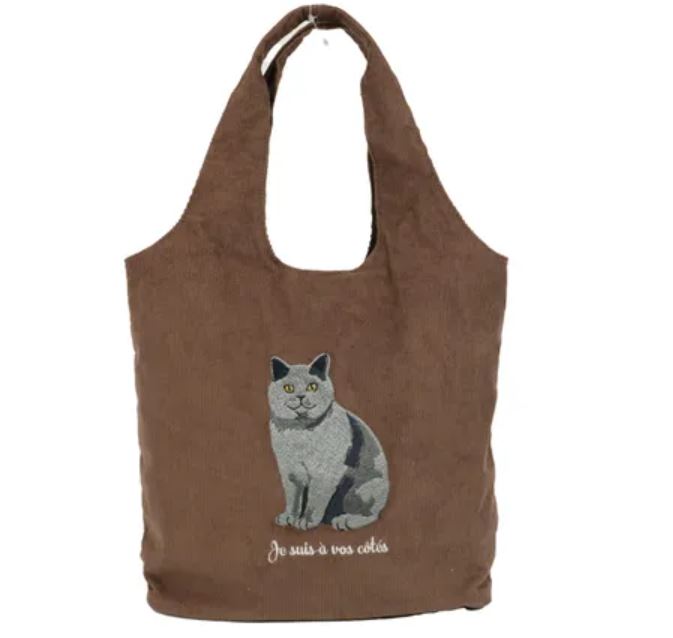 日本燈芯絨貓刺繡手提袋