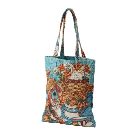 日本提花貓咪印花手提袋
