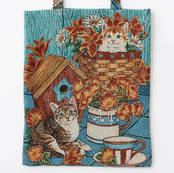 日本提花貓咪印花手提袋